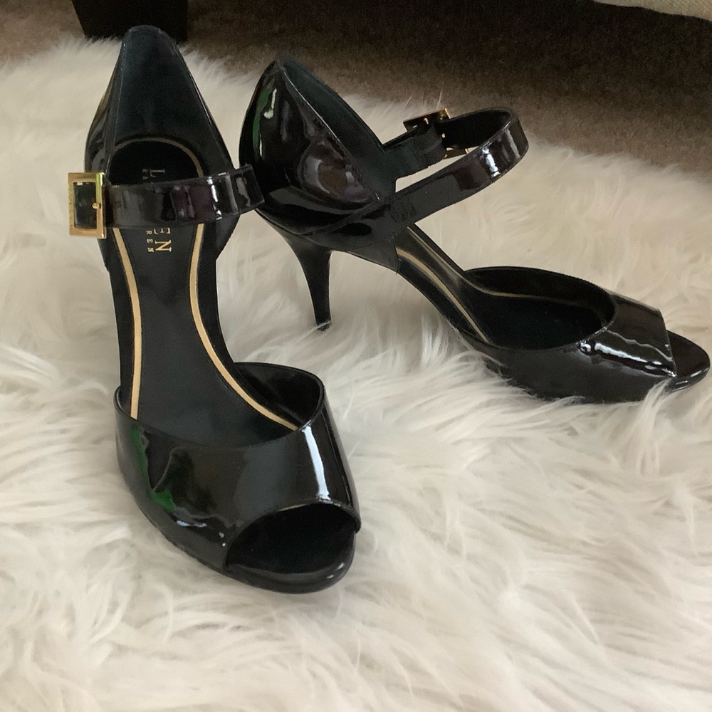 RALPH LAUREN Bethania Black Patent Peep Toe